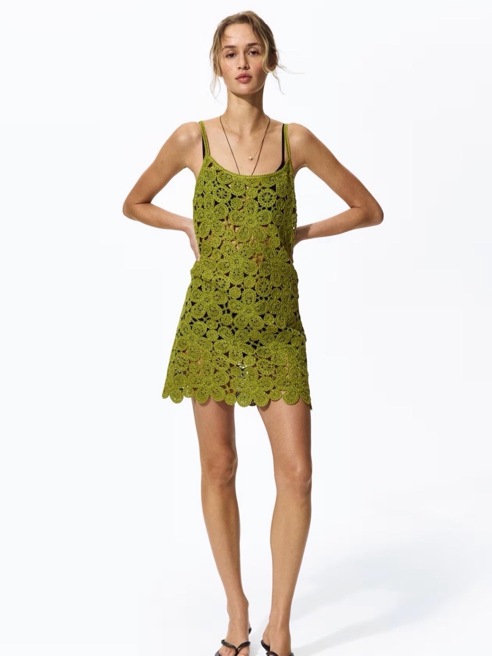 BNWT H&M  Crochet-Look Mini Dress Olive green  Sizes XS